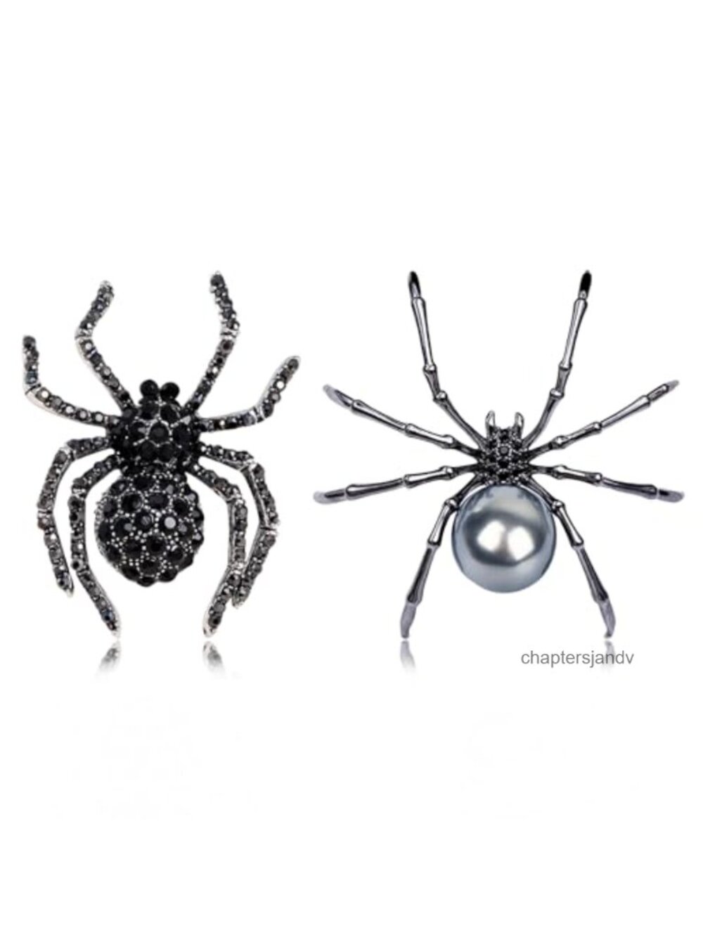 Spider Brooch Pin Set 2 Pc Faux Pearl Crystal Rhinestone Halloween Costume